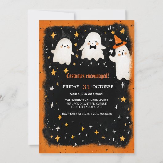 Invitation Les mignons amis fantômes Halloween (Dos)
