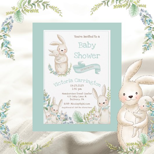 Invitation Les mignons animaux Baby shower vert