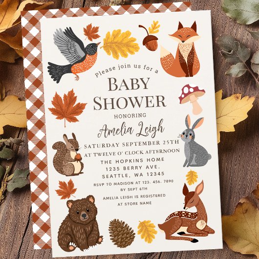 Invitation Les mignons animaux boisés Automne Baby shower d'a