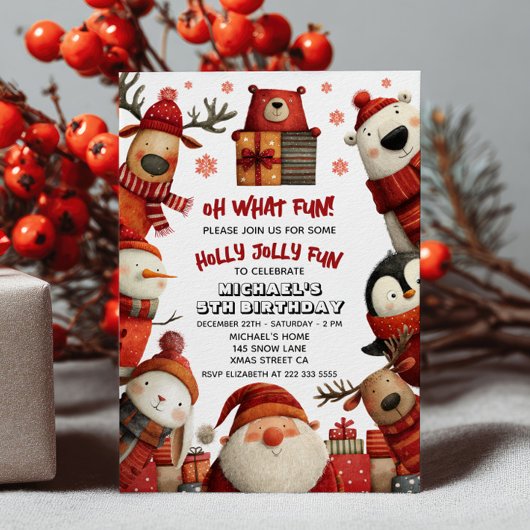 Invitation Les mignons animaux de Père Noël Festivent Noël En