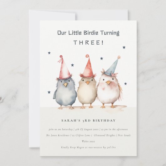 Invitation Les mignons petits oiseaux n'importe quel âge Anni (Devant)