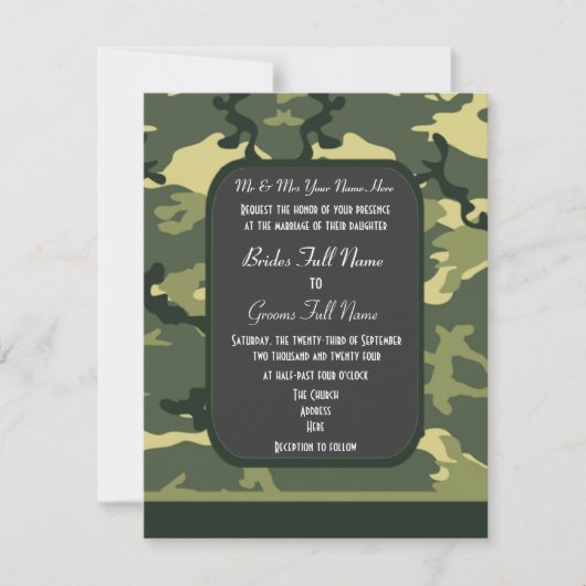 Invitation Les militaires verts camouflent le mariage (Devant)