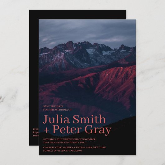 Invitation Les Montagnes Rouges Rustiques Sauvez L'Invitation (Devant / Derrière)