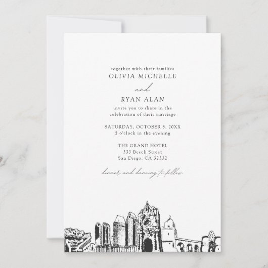 Invitation Les monuments modernes de San Diego Mariage noir e (Devant)
