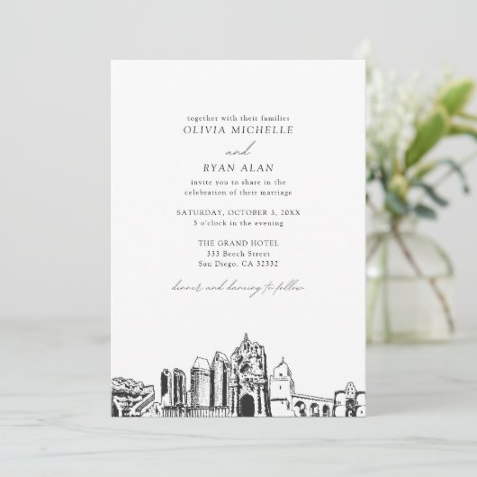 Invitation Les monuments modernes de San Diego Mariage noir e (Debout devant)