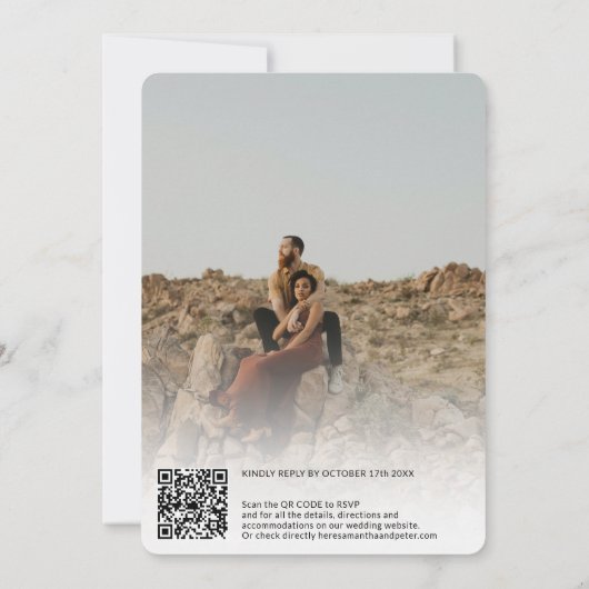 Invitation Les noms de script modernes photos Code Qr mariage (Dos)