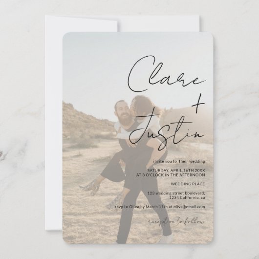Invitation Les noms de script modernes photos Code Qr mariage (Devant)