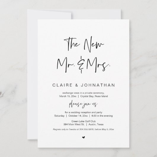 Invitation Les nouveaux M. et Mme, Black, Mariage en Elopemen (Devant)