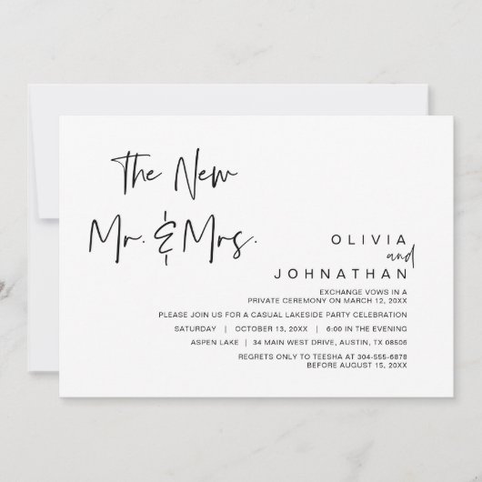 Invitation Les nouveaux Monsieur et Madame, Fête de Mariage e (Devant)