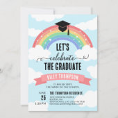 Invitation Les nuages arc-en-ciel rose Fêtons le Diplôme (Devant)