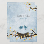 Invitation Les oiseaux bleus amoureux (Devant / Derrière)