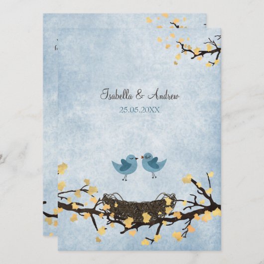 Invitation Les oiseaux bleus amoureux (Devant / Derrière)