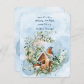 Invitation Les oiseaux bleus dans une couronne de Fête des ma (Devant / Derrière)