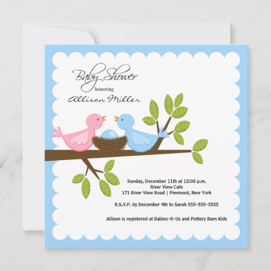 Invitation Les oiseaux de maman et papa avec le Baby shower d (Devant)