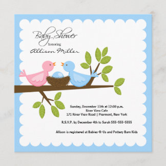 Invitation Les oiseaux de maman et papa avec le Baby shower d
