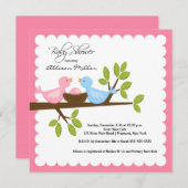 Invitation Les oiseaux de maman et papa avec le Baby shower d (Devant / Derrière)