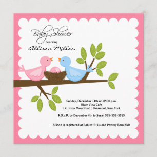 Invitation Les oiseaux de maman et papa avec le Baby shower d