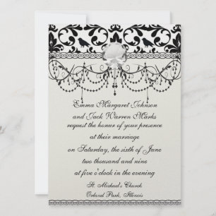 Invitation les oiseaux noirs et blancs ont un patron de damas
