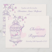 Invitation Les oiseaux roses pourpres ouvrent la cage faire-p (Devant / Derrière)