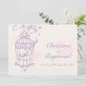 Invitation Les oiseaux roses pourpres ouvrent la cage faire-p (Debout devant)