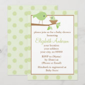 Invitation Les oiseaux verts dans un Baby shower de nids (Devant / Derrière)