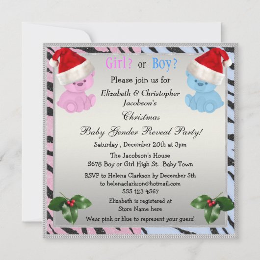 Invitation Les ours de Noël du bébé révèlent leur genre dans (Devant)