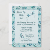 Invitation Les papillons Doodle - turquoise - anniversaire. (Dos)