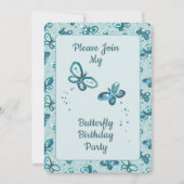 Invitation Les papillons Doodle - turquoise - anniversaire. (Devant)