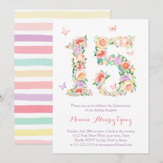 Invitation Les papillons Invitaciones Quinceañera con maripos (Devant / Derrière)