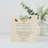 Invitation Les papillons Vintages Roses à papillons grondent (Debout devant)