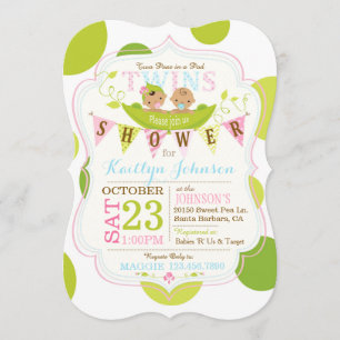 Invitation Les petits pois dans le Baby shower des jumeaux as