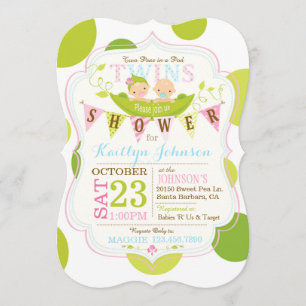 Invitation Les petits pois dans un Baby shower de Pod Twins I