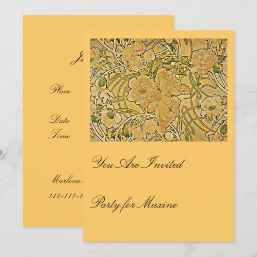 Invitation Les pivoines de Mucha (Devant / Derrière)