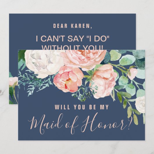 Invitation Les pivoines romantiques | Blue Maid Of Honor Prop (Devant / Derrière)