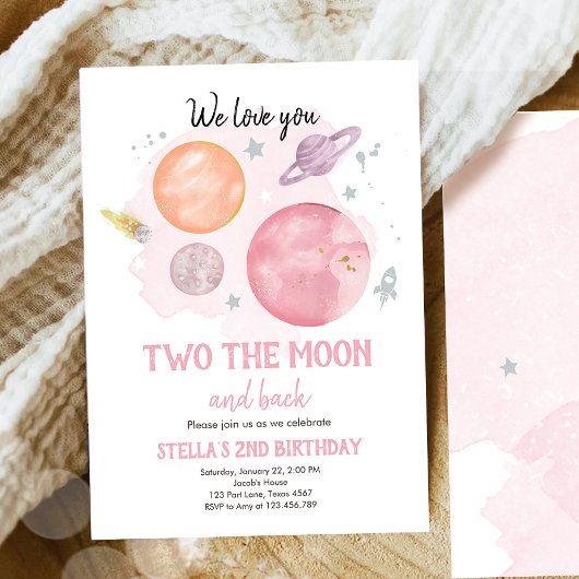 Invitation Les Planètes spatiales Deux La Lune Fille Annivers