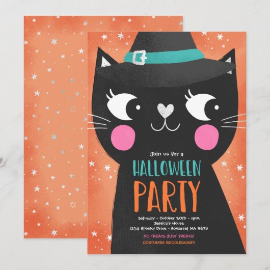 Invitation Les plus jeunes sorcières de la fête d'Halloween É (Devant / Derrière)