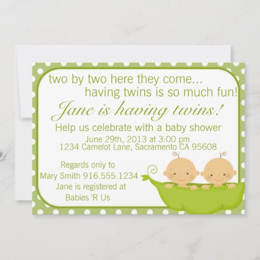 Invitation Les pois dans une cosse jumelle l'invitation de (Devant)