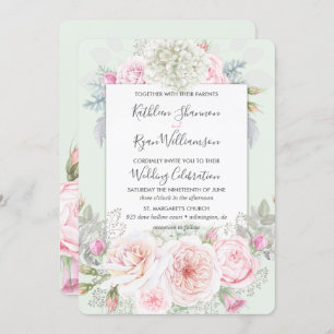 Invitation Les roses floraux élégants vintages verdissent