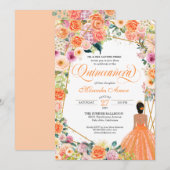 Invitation Les roses orange et rose pêchent la Quinceanera In (Devant / Derrière)