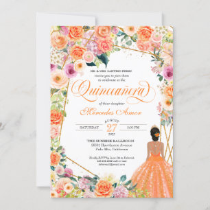 Invitation Les roses orange et rose pêchent la Quinceanera In