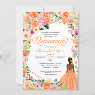 Invitation Les roses oranges et roses pêchent la Quinceanera 