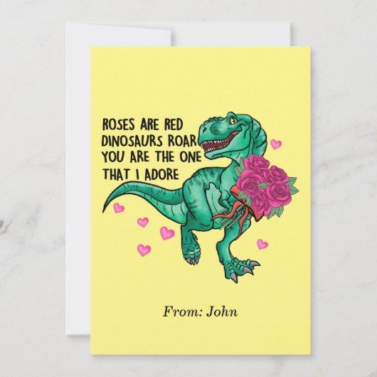 Invitation Les roses sont Red Funny Dinosaur Saint Valentin (Devant)