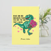 Invitation Les roses sont Red Funny Dinosaur Saint Valentin (Debout devant)
