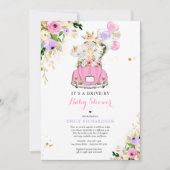 Invitation Les Safari Floraux Roses Conduisent Par Le Baby sh (Devant)