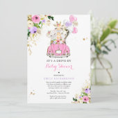 Invitation Les Safari Floraux Roses Conduisent Par Le Baby sh (Debout devant)