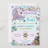 Invitation Les sirènes et les pirates l'anniversaire conjoint (Devant)