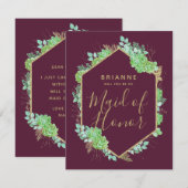 Invitation Les succulents verts Or serez-vous ma femme d'honn (Devant / Derrière)