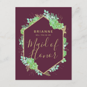 Invitation Les succulents verts Or serez-vous ma femme d'honn