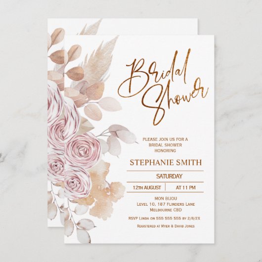 Invitation Les tons naturels modernes Boho Fête des mariées f (Devant / Derrière)