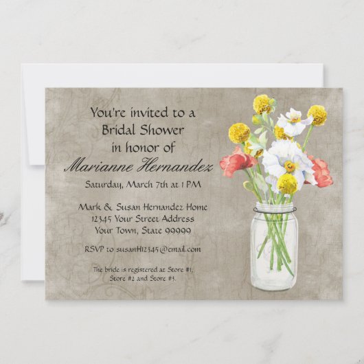 Invitation Les tourterelles rustiques du Mason Jar Bouquet (Devant)